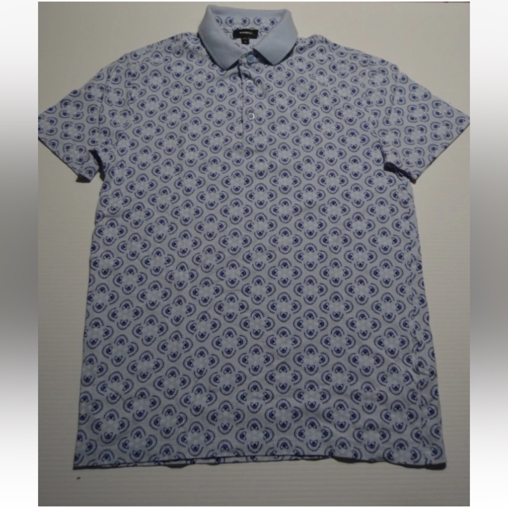 Express Youth Boys Sz XS Blue Printed Short Sleeve Collared Shirt